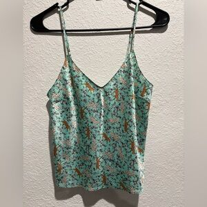 VICTORIA SECRET SATIN CAMI TOP XS- MINT LEOPARD &‎ FLORAL PRINT